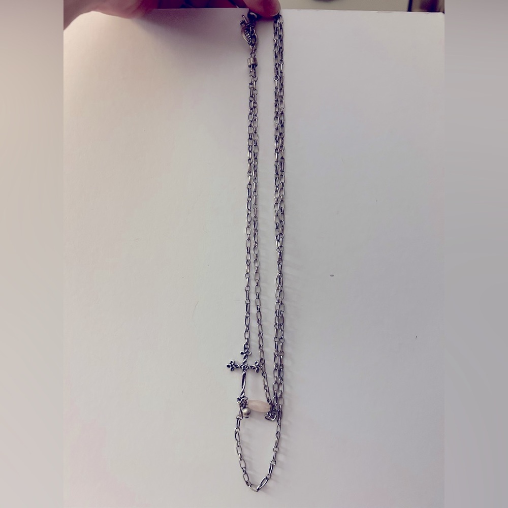 2-tier Silver chain with Cross and designed by JS
